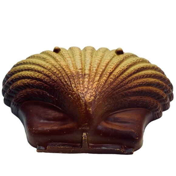 Vintage 10"  Plastic Serving Bowl Shell Shape Brown Yellow Mid Century Decor - Picture 6 of 10